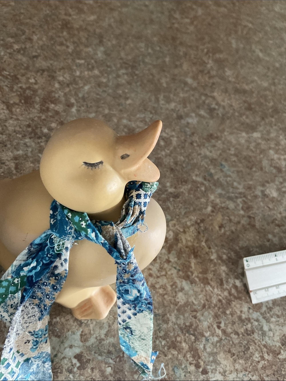 Porch Goose figurine Cream Ceramic Bunny Figurine with Blue Scarf Accent
